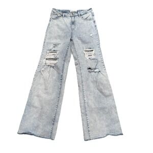 Risen Jeans, High Rise Wide Leg Frayed Hem Distressed Women's Size 11/30x33